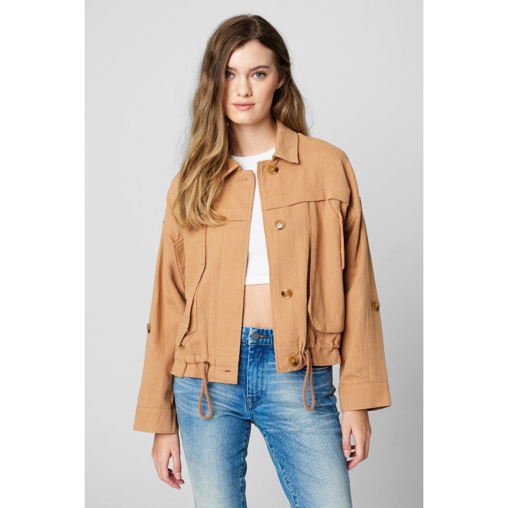 BLANKNYC Womens Tan Utility Jacket Cropped Drawstring Hem Camel Brown Medium